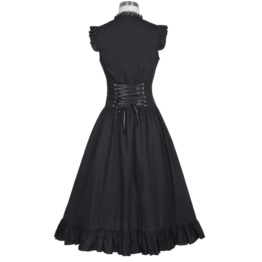 formal punk dress Summer Dresses for Women Casual, Women's Sleeveless Gothic Dress with Corset Halter Lace Swing Cocktail Dress Formal Punk Hippie Dresses
