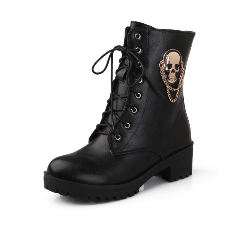 Skull Lace Up Ankle Women Gothic Boots