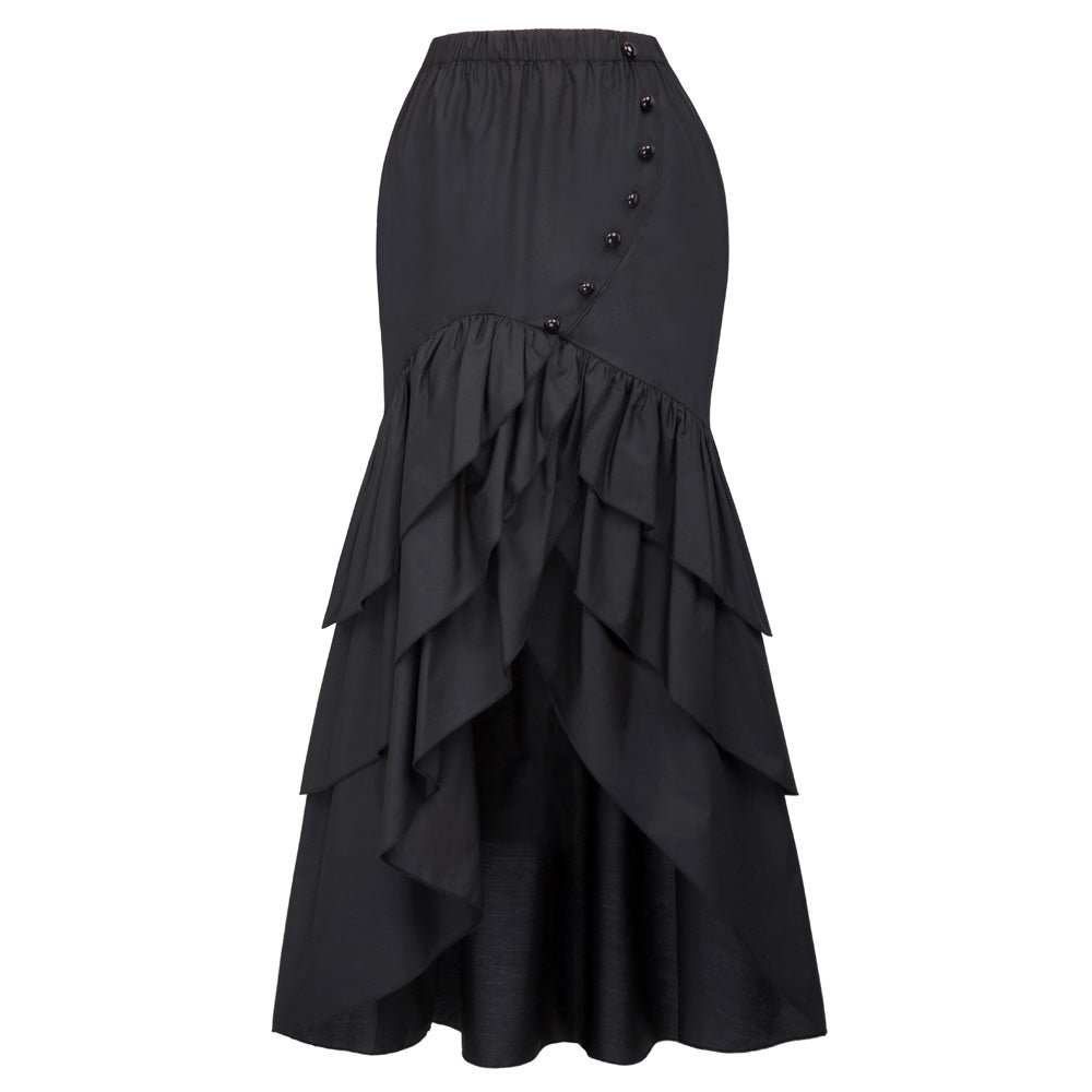 Black Mermaid Fishtail Long Corset Steampunk Gothic Skirt