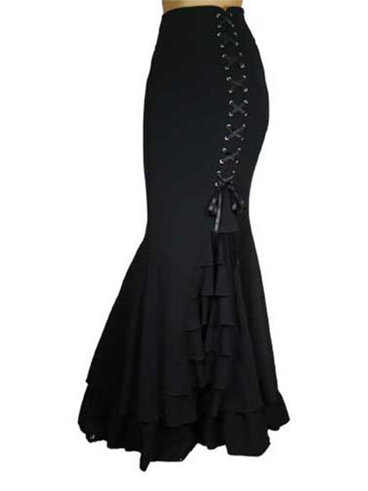 Long Frilly Fishtail Gothic Corset Lace-Up Slim Floor-Length Skirt ...