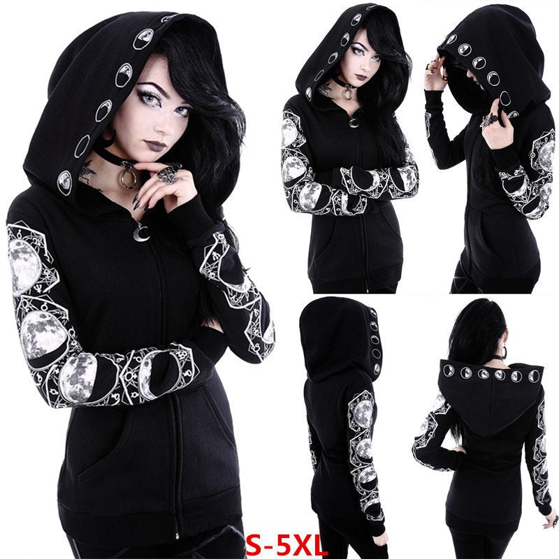 Moon Phases Long Sleeve Hooded Sweatshirt