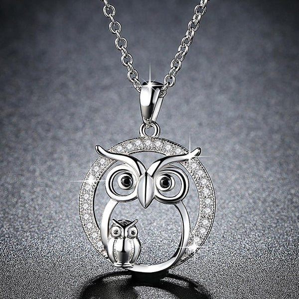 Zircon Pendant  Owl Necklace