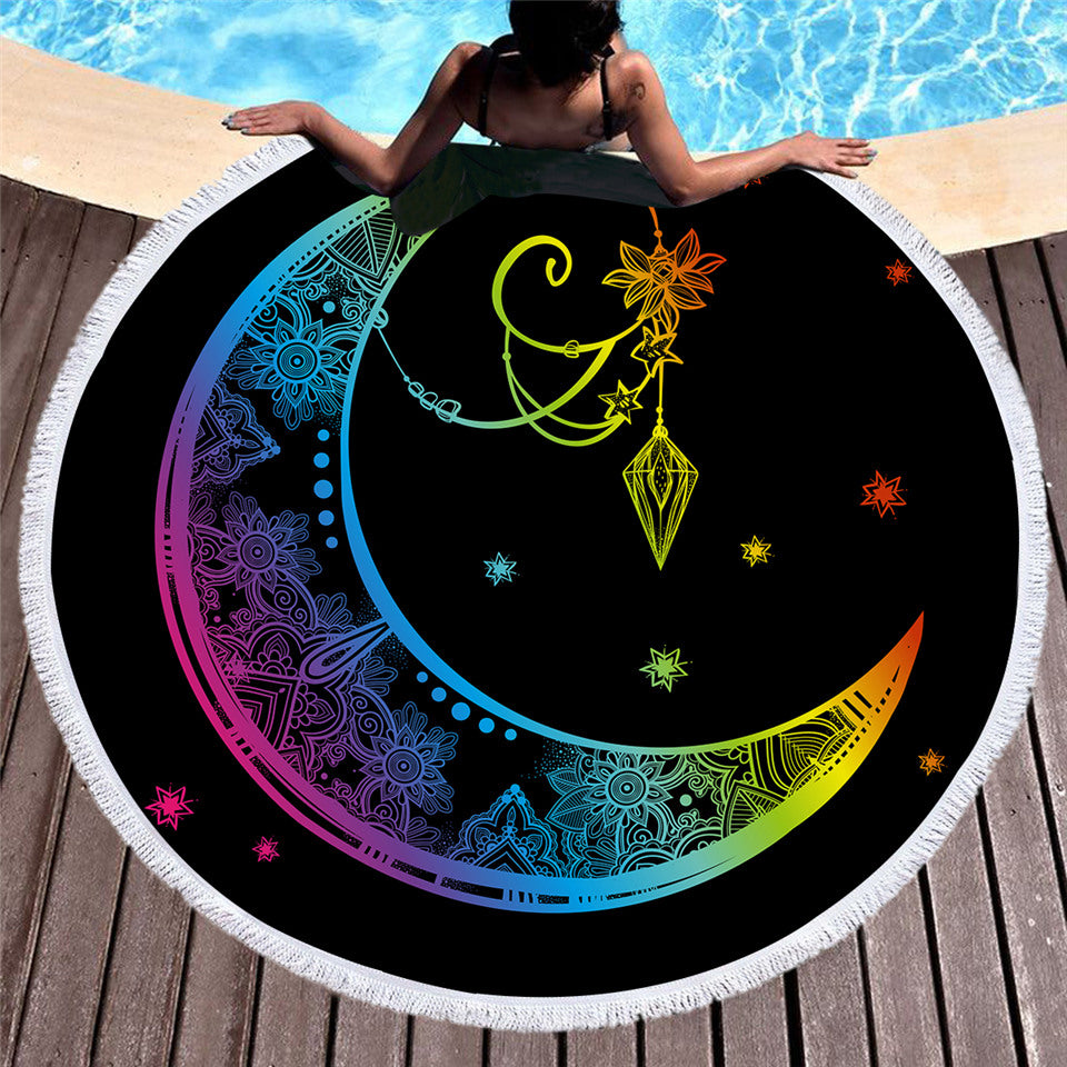 Colorful Moon 150cm Round Beach Towel