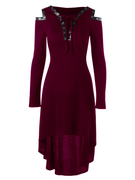 Lace up Long Sleeve Hooded Gothic Dress