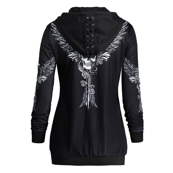 Skull Wings Zip Up Femme Style Hoodie