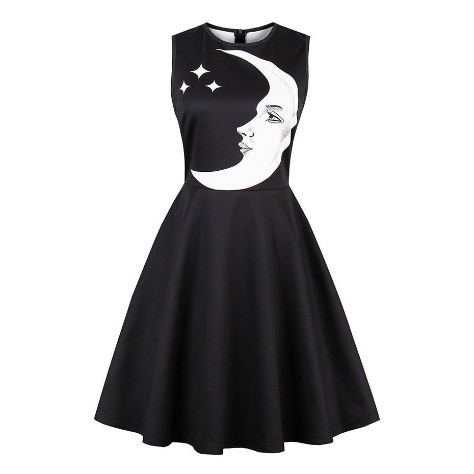 Black Print Crescent Moon Casual Dress – The Official Strange & Creepy ...