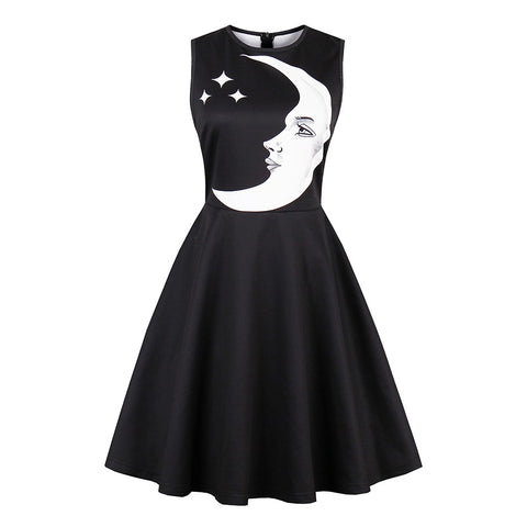 Black Print Crescent Moon Casual Dress