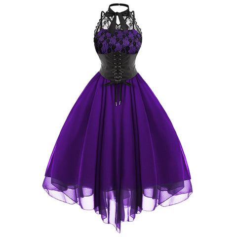 Gothic Cross Back Lace Panel Corset Dress