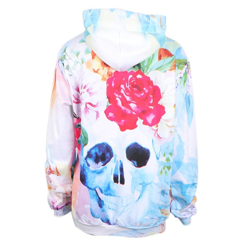 3D Printed Flowers Skull Colorful Hoodie Sweatshirt