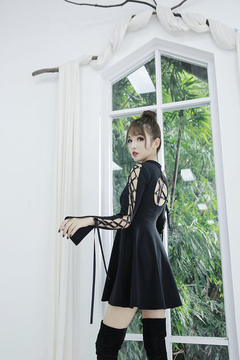 Gothic Hollow Out Black Mini Dress