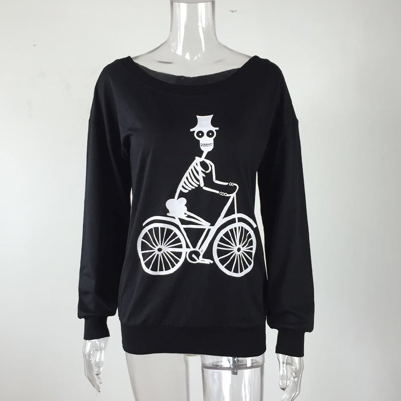 Off The Shoulder Skeleton Bike Long Sleeve Top