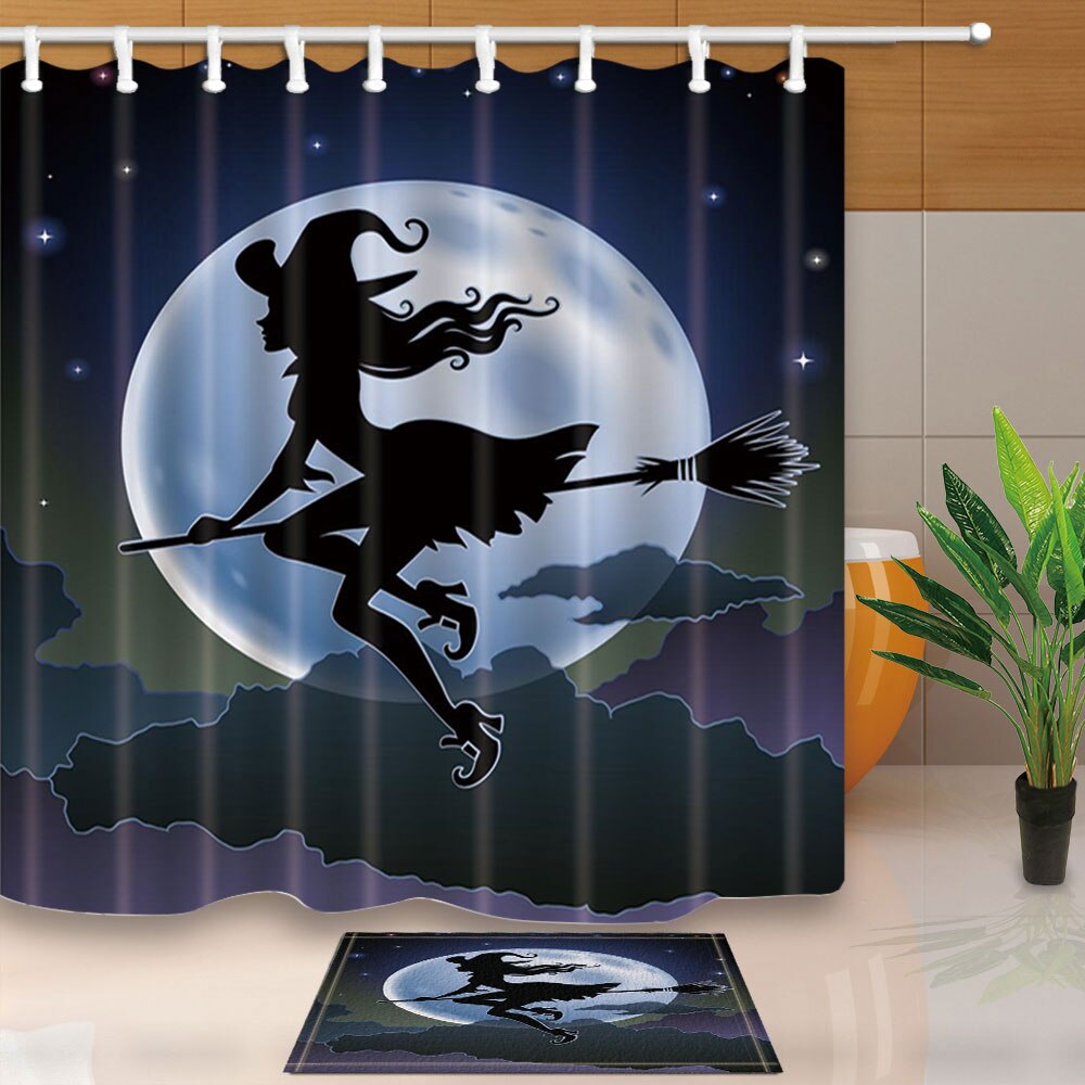 Halloween Witch Shower Curtain with Mat