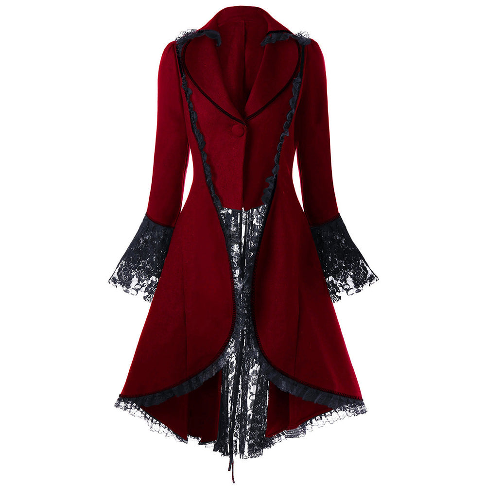 Gothic Lace-Up High Low Coat Jacket