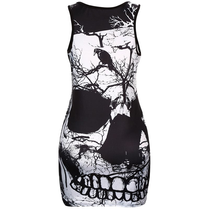 Dark Gothic Skull Black Mini Dress