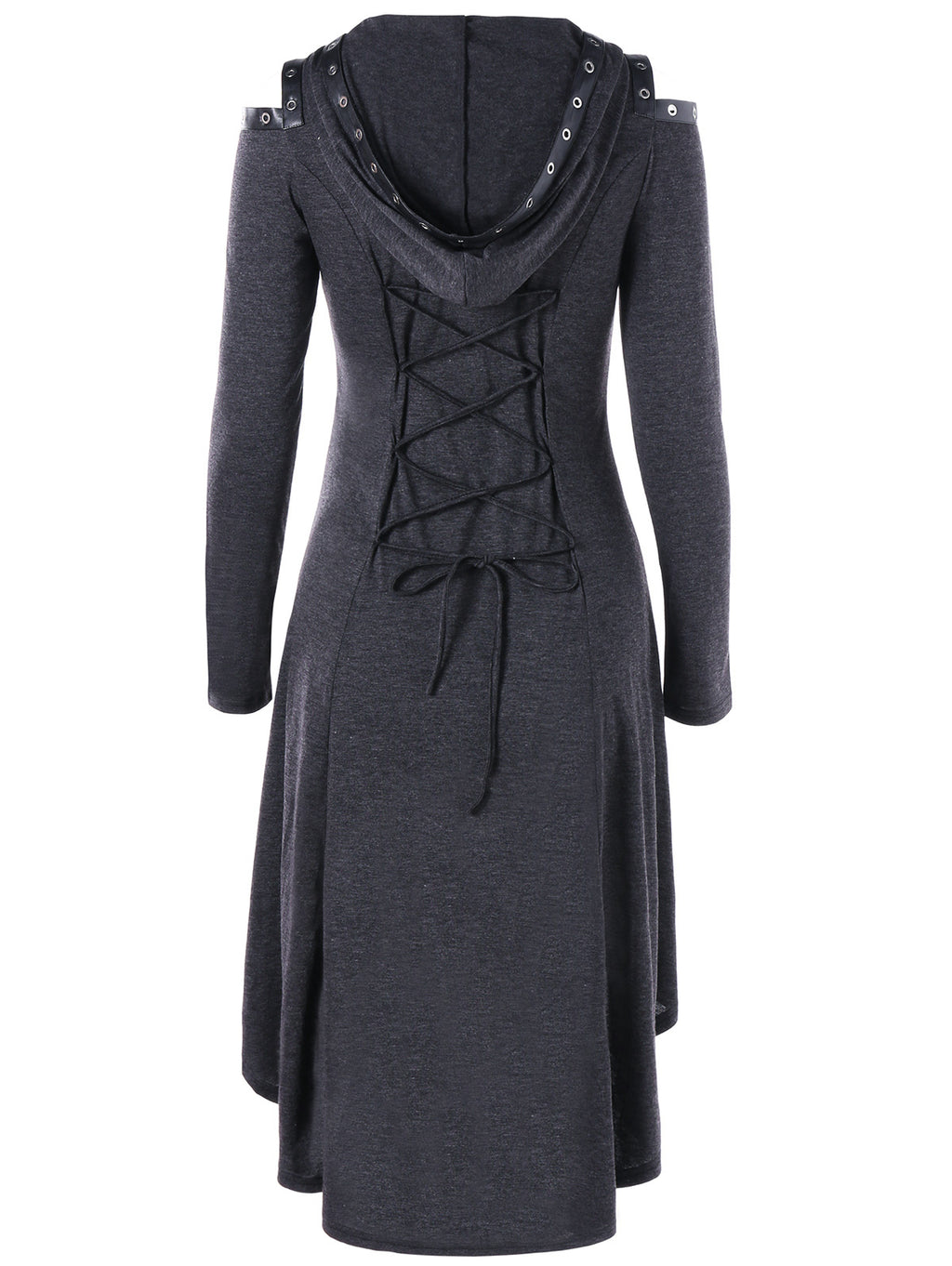 Lace up Long Sleeve Hooded Gothic Dress