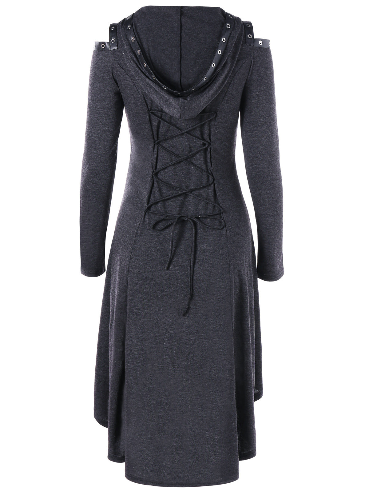 Lace up Long Sleeve Hooded Gothic Dress