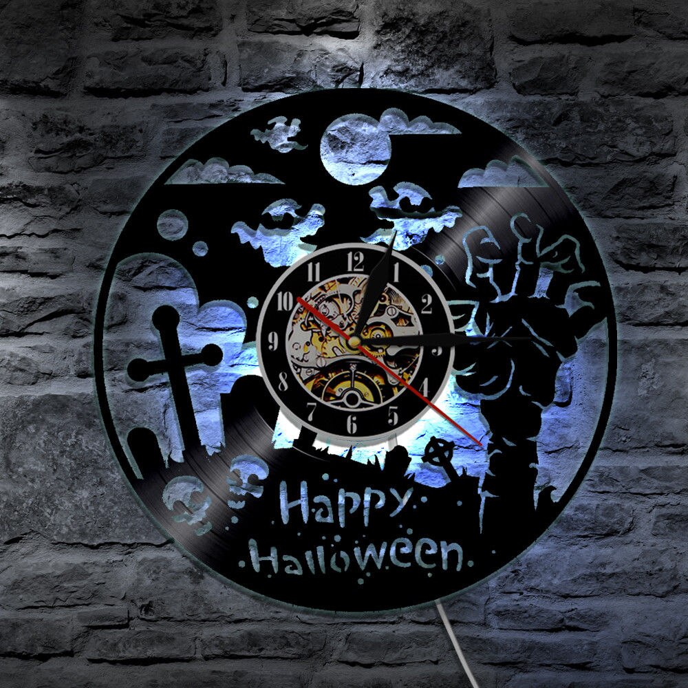 7 Color 3D LED Happy Halloween Luminous Wall Clock
