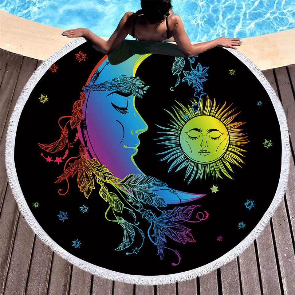Colorful Sun Moon 150cm Round Beach Towel