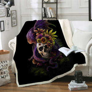 Flowery Skull by SunimaArt Throw Gothic Blanket