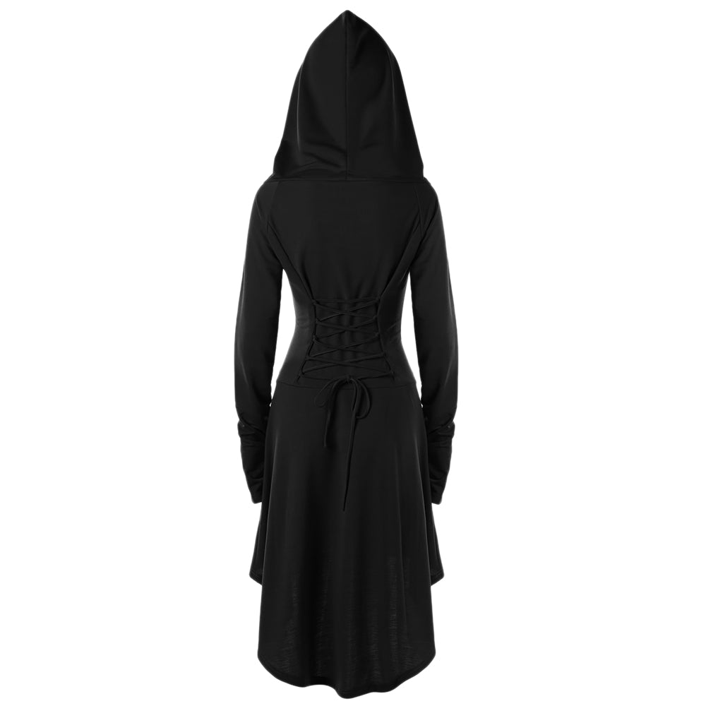 Gamiss Gothic Women Lace Up Hooded Dress