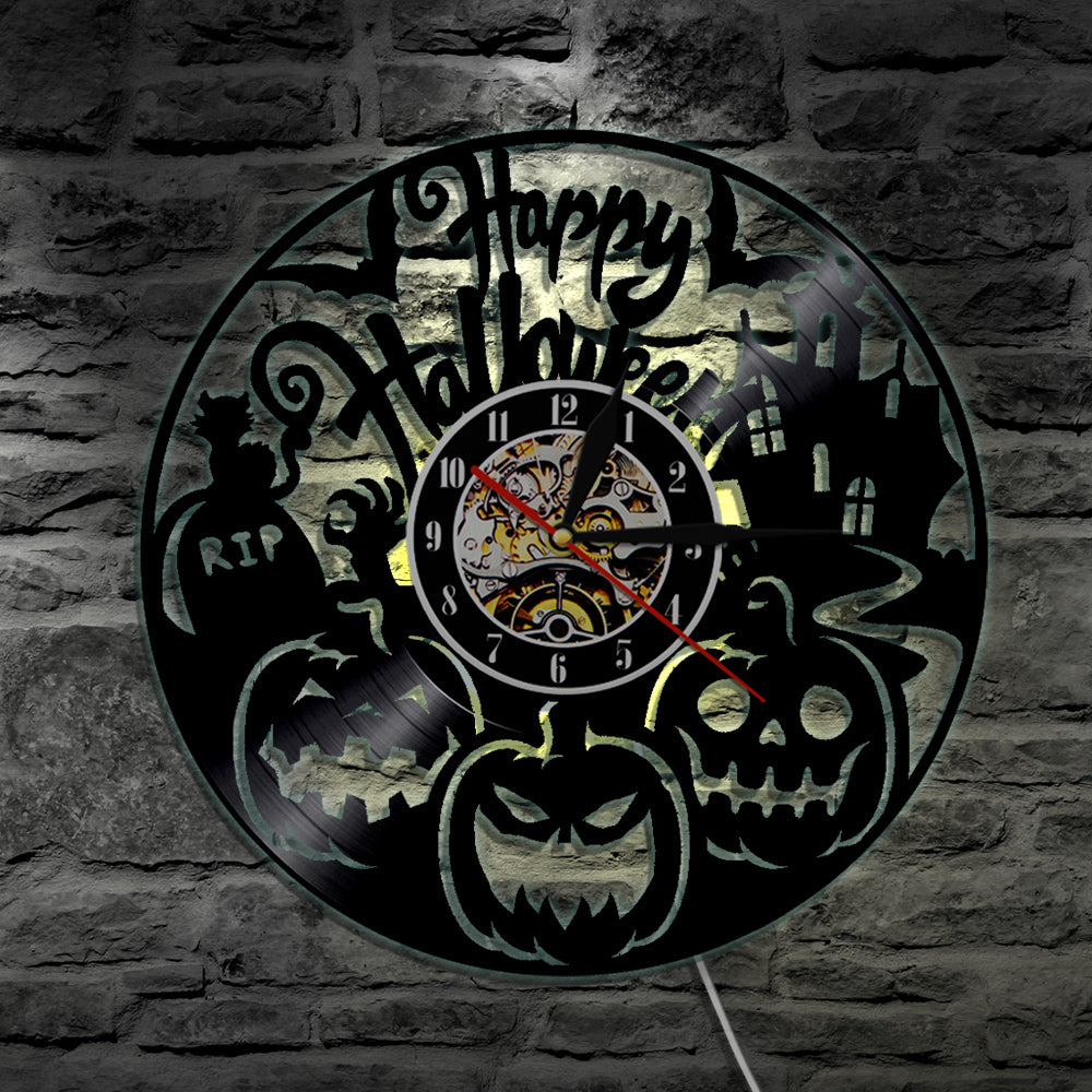 7 Color 3D LED Happy Halloween Luminous Wall Clock
