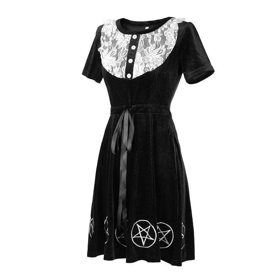 Rosetic Gothic Lace Pentegram Mini Dress