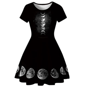 Moon Print Short Sleeve Gothic Dress