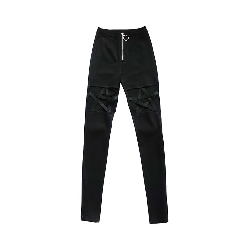 Punk Gothic Women Hollow Out Five-Pointed Star Leggings