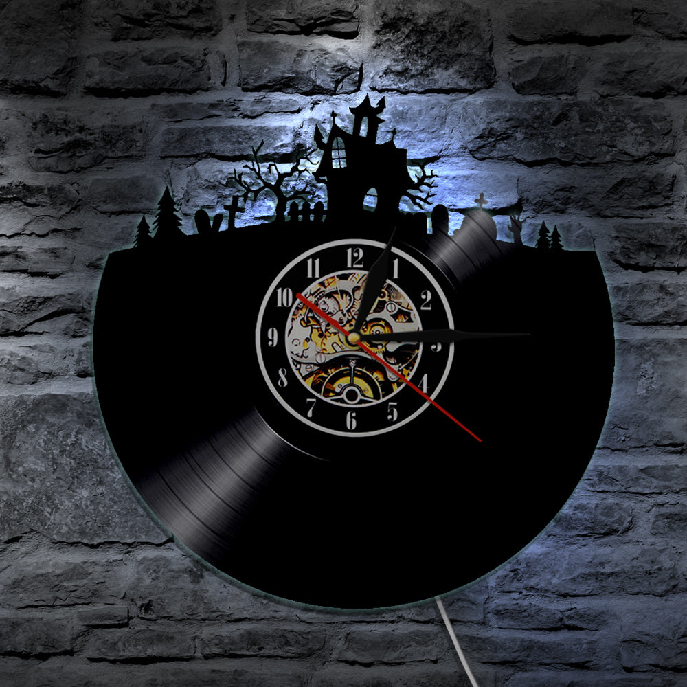 7 Color 3D LED Haunted House Vinyl Wall Clock