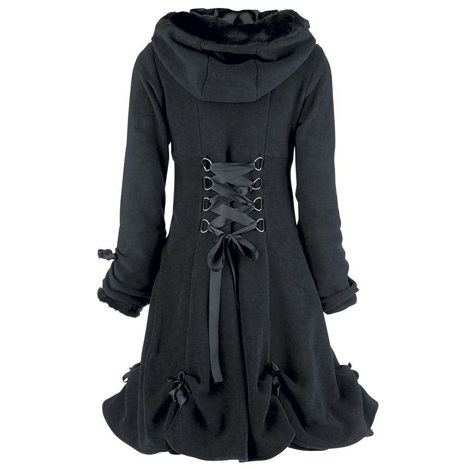 Vintage Black Lace BowKnot Hooded Coat