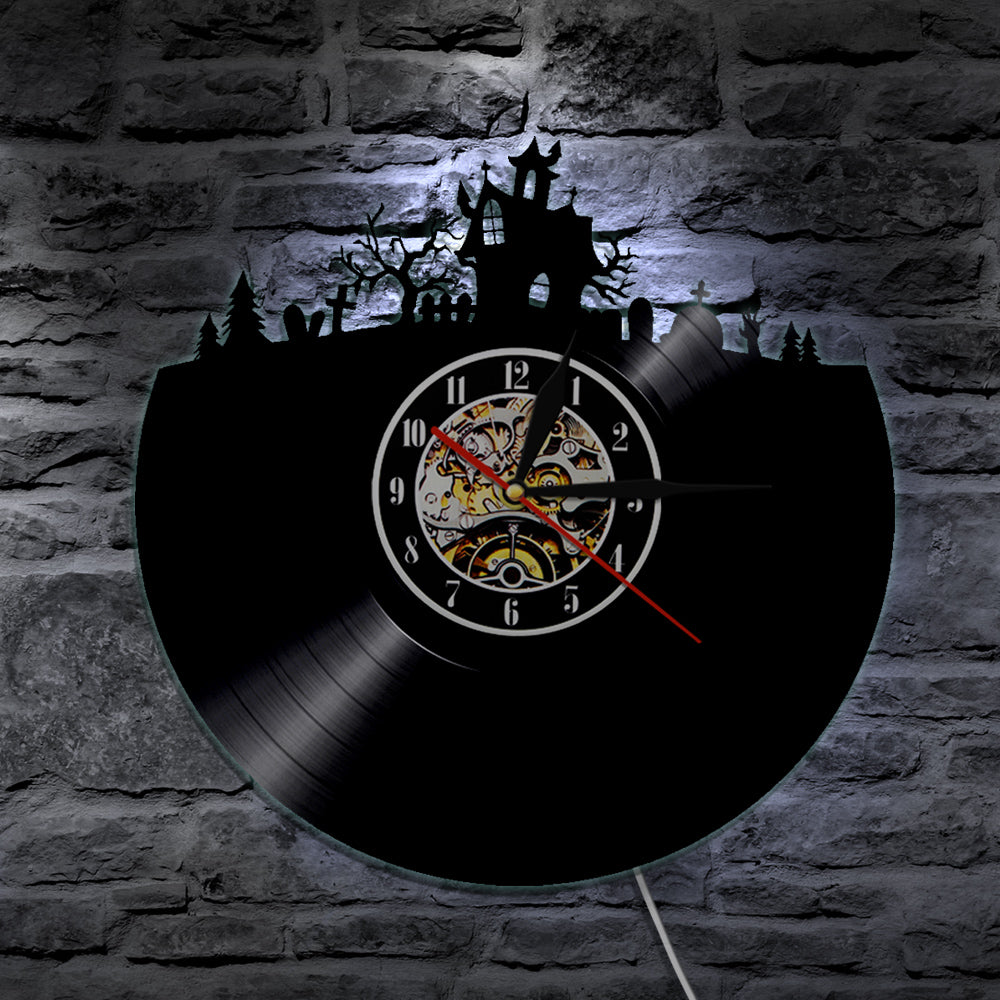 7 Color 3D LED Haunted House Vinyl Wall Clock