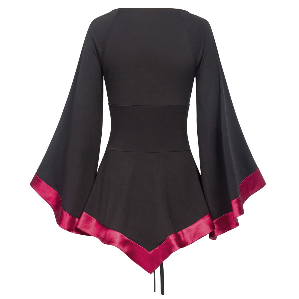 Flared Sleeves Loose Lace Up Gothic Top