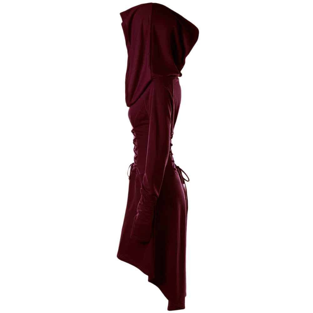 Gamiss Gothic Women Lace Up Hooded Dress