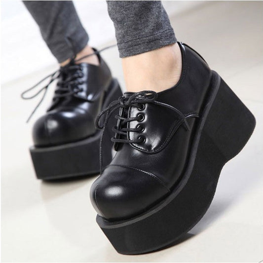 Women Ankle Platform Wedge Creeper Lace Up Gothic Boots Shoes