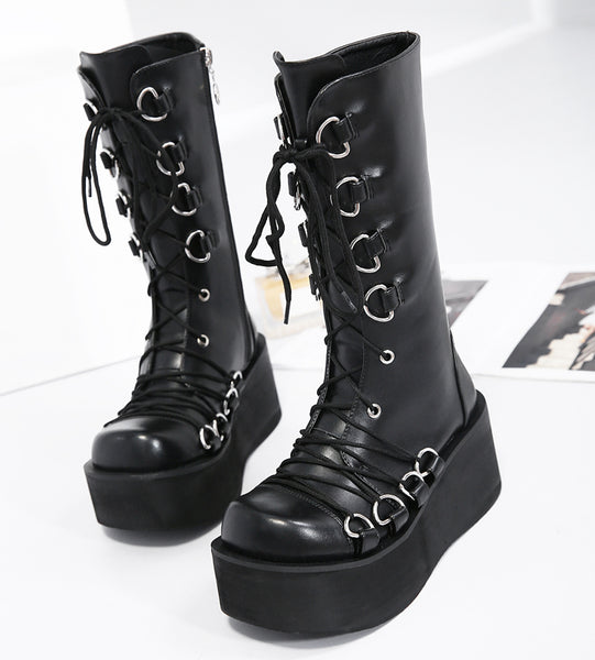 Mid Calf Wedge Platform High Heel Punk Gothic Boots