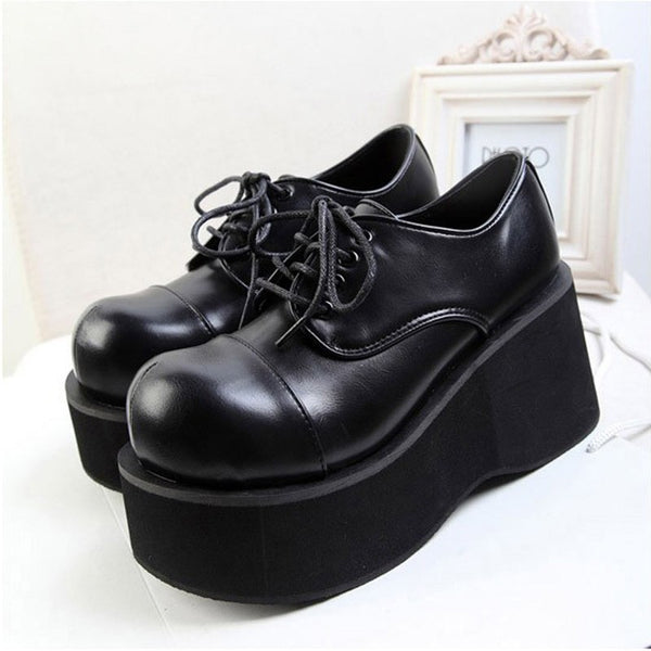 Women Ankle Platform Wedge Creeper Lace Up Gothic Boots Shoes