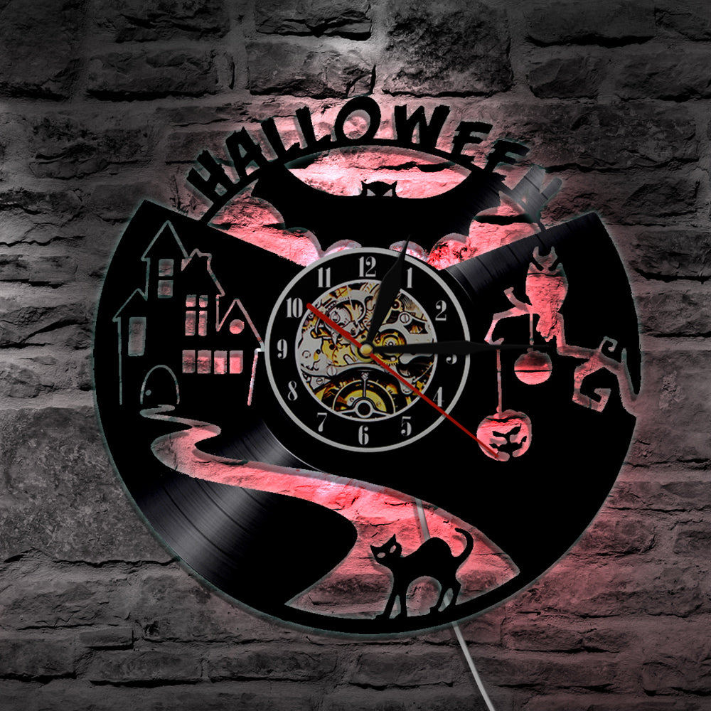 7 Color 3D LED Creepy Halloween Vinyl Wall Clock