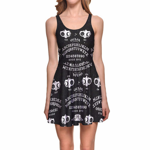 Ouija Number and Letter Yes No 3D Print Reversible Sleeveless Gothic Dress