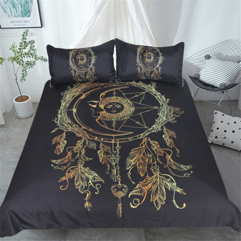 Moon Gold Mandala Dreamcatcher 3pc Bedding Set