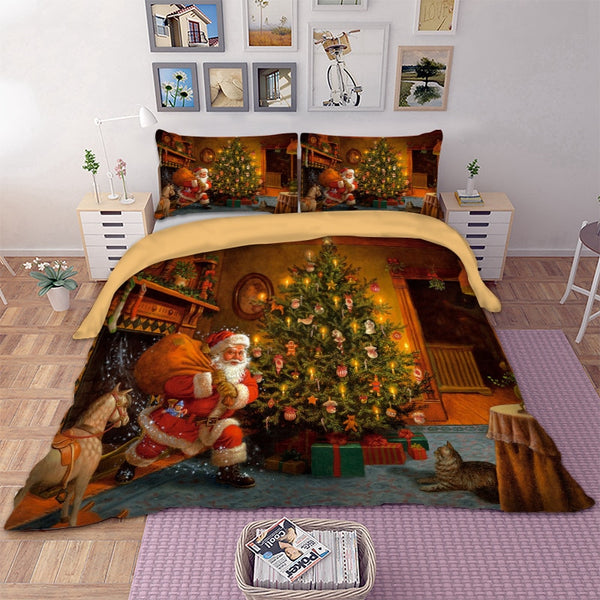 3pcs 3D Printed Santa Arrives Christmas Bedding