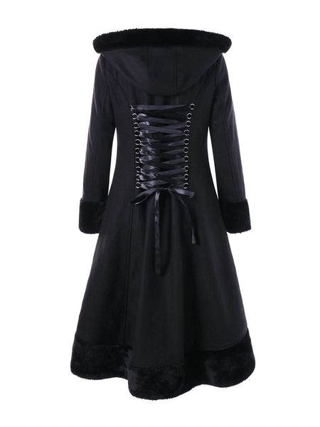 Gothic Black Hooded Lace Up Jacket