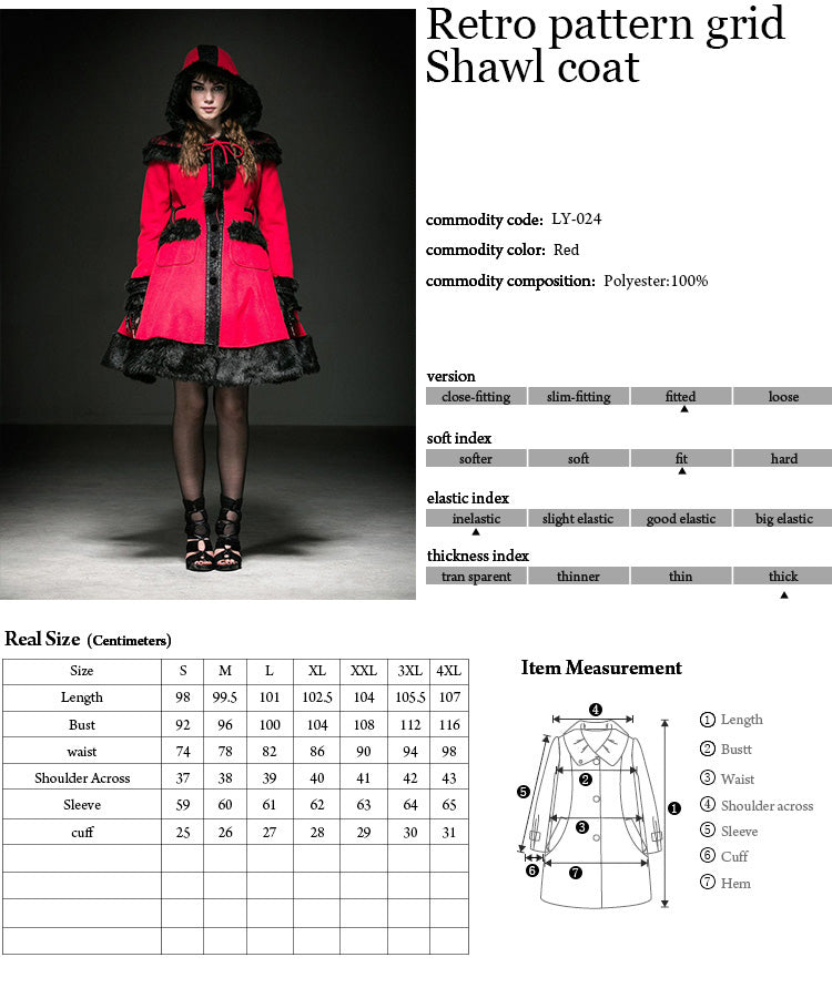 Gothic Lolita Style Retro Red Shawl Long Coat
