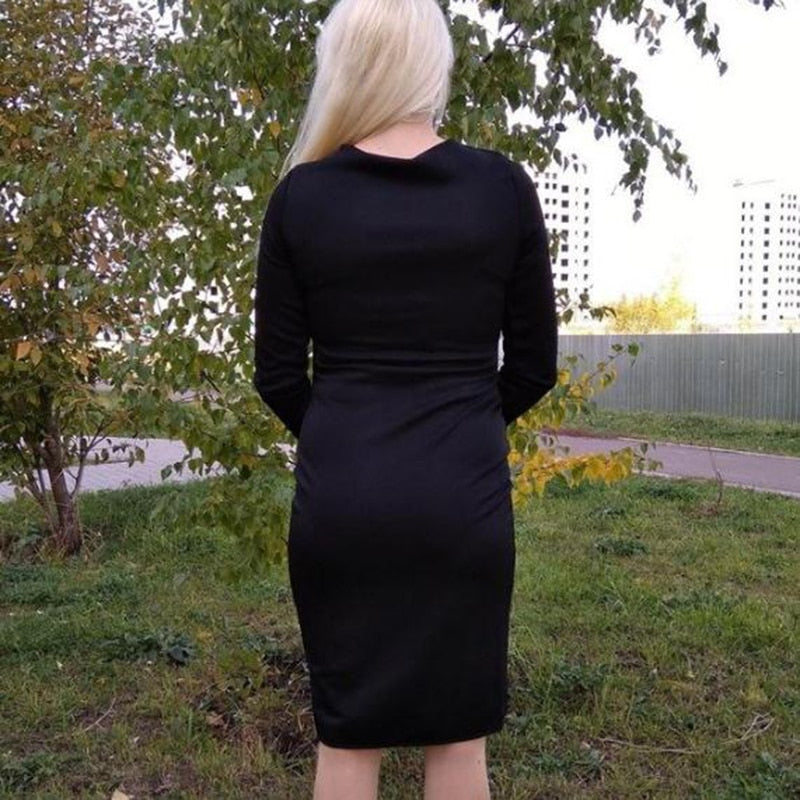 Lace Up Long Sleeve Black Gothic Dress
