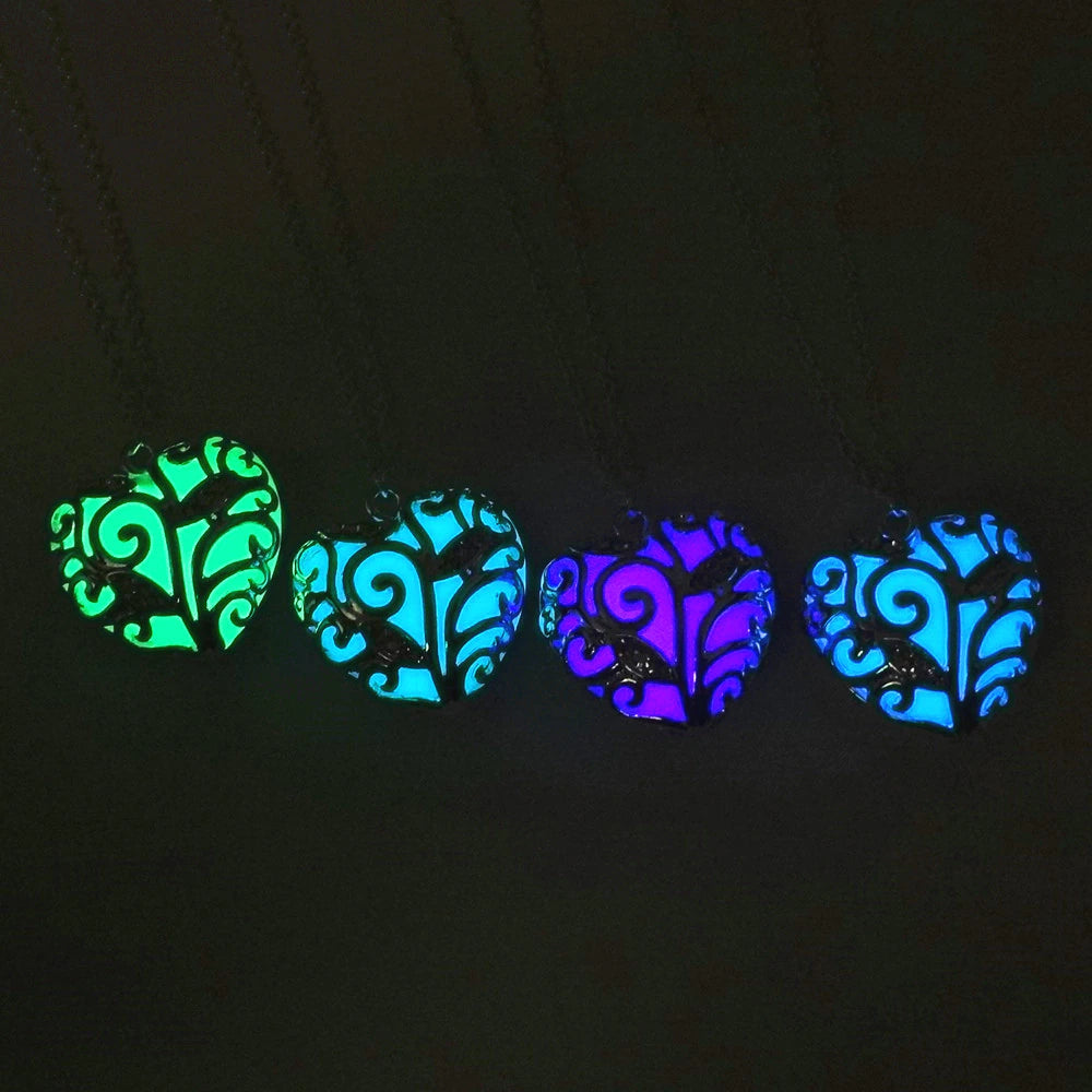 Luminous Glow in the Dark Hollow Heart Necklace