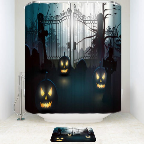 Halloween Pumpkin Moon at Night Shower Curtain & Bath Mat Set