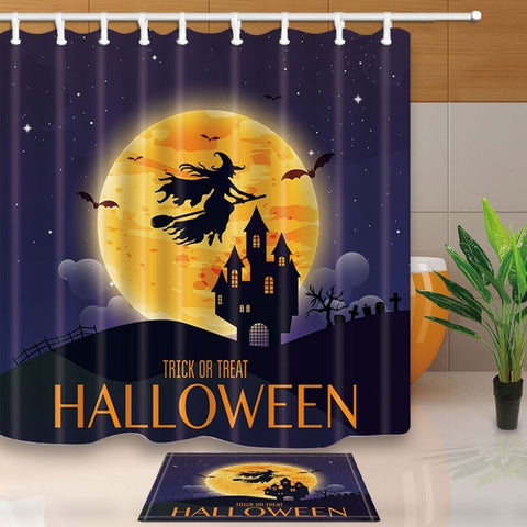 Halloween Witch Flying Shower Curtain & Bath Mat Set