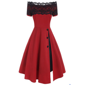 Lace Slash Neck Rockabilly Gothic Dress