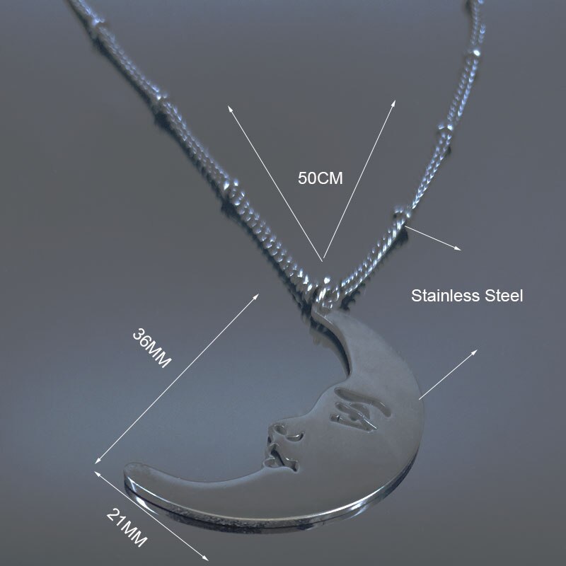 The Moon Face Stainless Steel Black Necklace