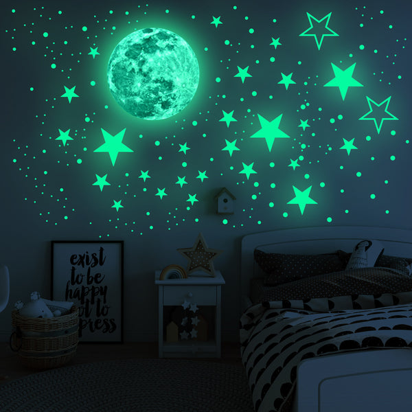 435pcs Moon Stars Dots Luminous Glow in the Dark Wall Stickers