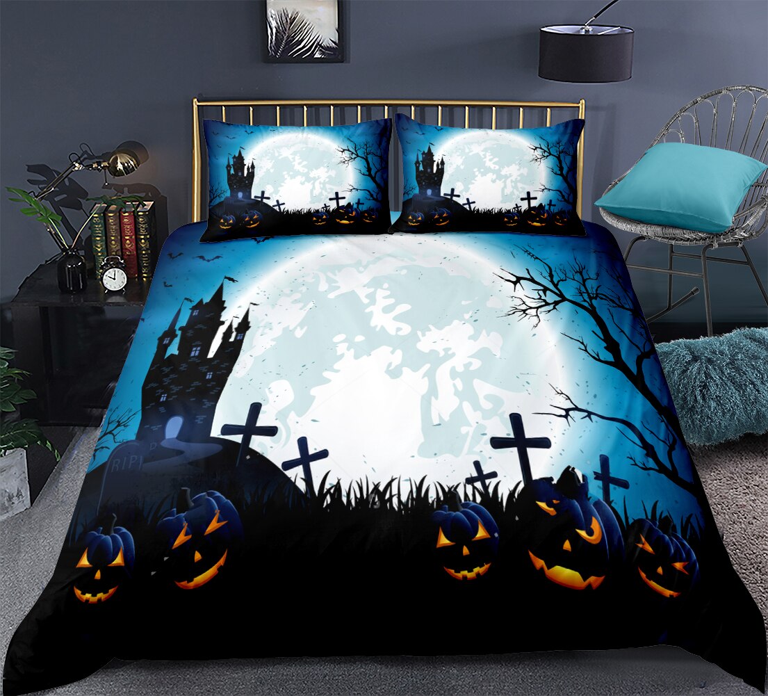 Creepy Moon Castle Pumpkin Duvet Bedding Set